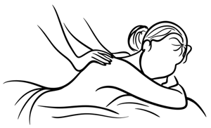 Sylvie Moussu logo: a line drawing of a massage in progress